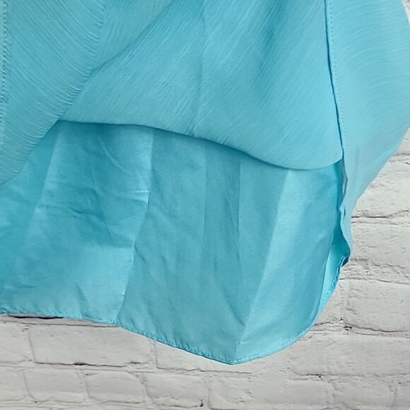 David's Bridal Aqua Crinkle Chiffon One Shoulder Short Bridesmaid Prom Dress 6 - Picture 10 of 14